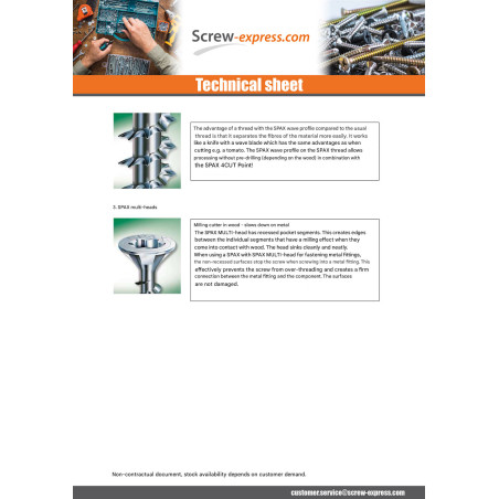 1 x Screw Spax Countersunk Head T20 5X80 Thread Length: 46 Partial Thread Wirox