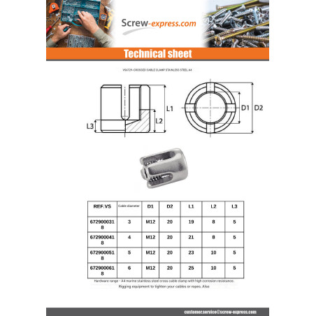 1 x Wire Rope Clip CROSS Linch Pin Wire Rope Diameter 5 Stainless Steel A4