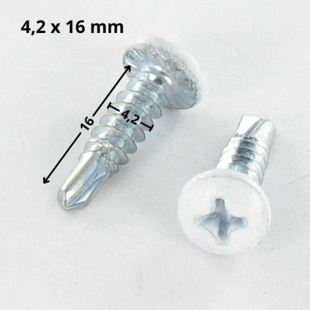 1 x Self Drilling Cylindrical Button Head Phillips 4.2X16 Zinc Plated Painted White 9016