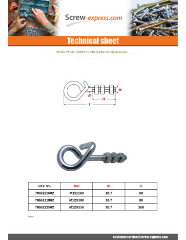 1 x Hook SWING +3 Nut Zinc Plated M12X180