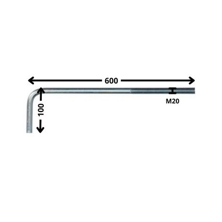 1 x Hook Machine long length M20X600 Thread Length: 150 Zinc Plated