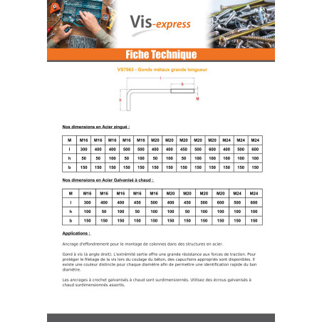 1 x Hook Machine BIG Length M24X500 Thread Length: 150 Hot Dip Galvanized