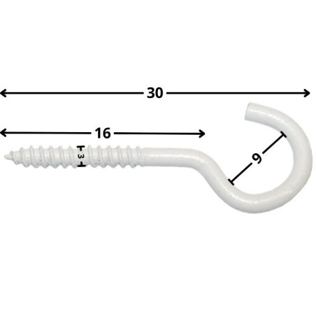 1 x Hook CUPBOARD 3X16 Thread Length: 10 Total Lengh 30 EPOXY White