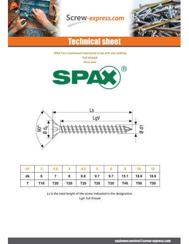 1 x Spax Wood Screw Countersunk Head T40 8X200...