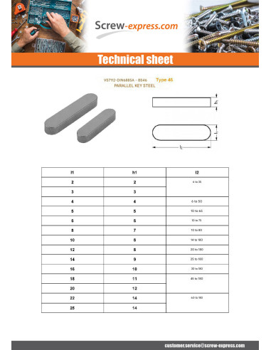 1 x Parallel Key High Type Steel 12X8 Length 110