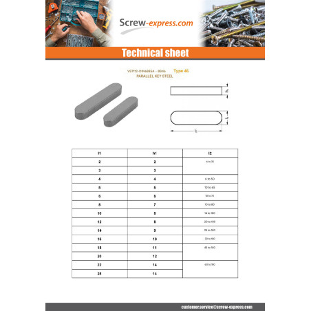 1 x Parallel Key High Type Steel 12X8 Length 55