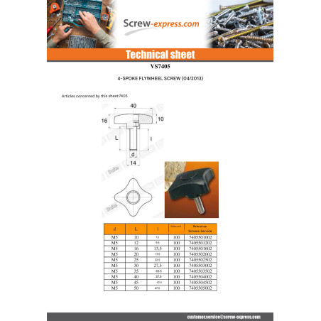 1 x Point Tightening 4 BRANCHES M5X16 black nylon