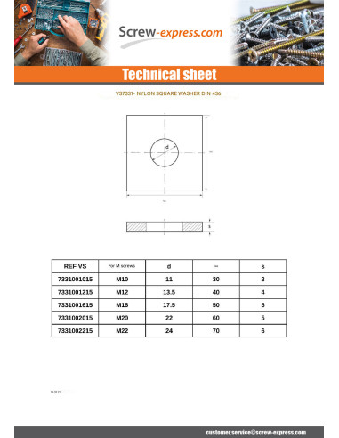 1 x Washer Square natural nylon M12X40X4