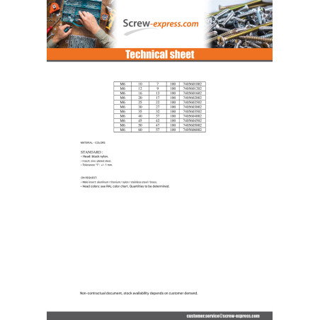 1 x Point Tightening 4 BRANCHES M6X40 black nylon