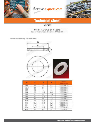 1 x Washer Flat natural nylon M2X5.5X0.5 M