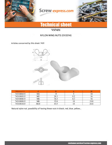 1 x Wing nut natural nylon M10