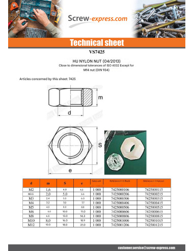 1 x Nut Nylon Hexagon M2 Nylon Natural