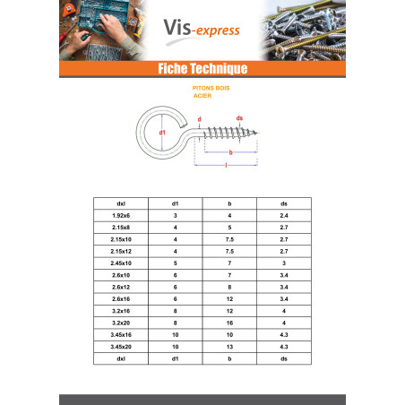 1 x Piton Wood 2.15X8 Eye 4 Zinc Plated