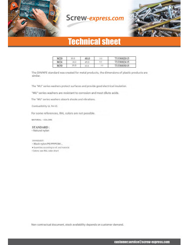 1 x Washer Flat natural nylon M14X30X2.5 M