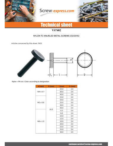 1 x Machine Screw Nylon Pan Head Knurlled M6X10...