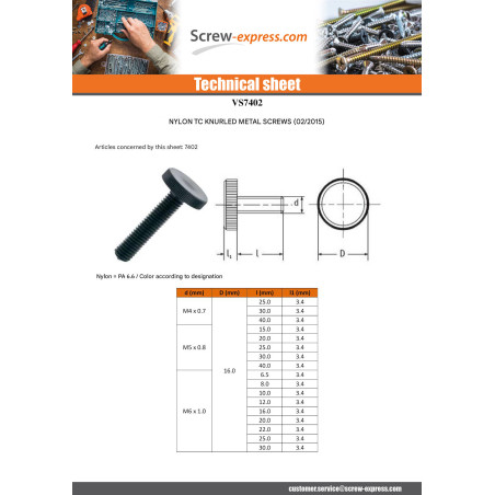 1 x Machine Screw Nylon Pan Head Knurlled M6X10 Black