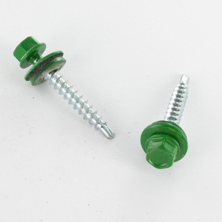 1 x Self Drilling Hexagonal Head 4.8X35 Neoprene Bonded Sealing Washer Epdm Zinc Plated Ral6001/Emerald Green