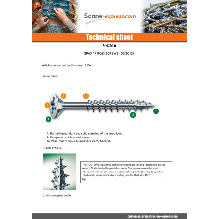 1 x Screw Spax Countersunk Head Pozi PZ2 5X40 Thread Length: 27 Partial Thread WIROX