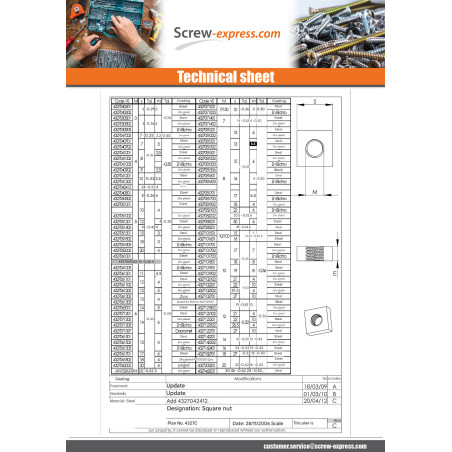 1 x Square Nut M7 10X10X3 Pitch 150 Yellow Zinc