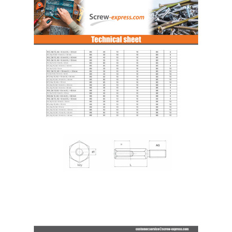 1 x Coupling Nut Hexagonal Male/Female M4X60 Hexagon Socket 8 MALE 8MM Nylon