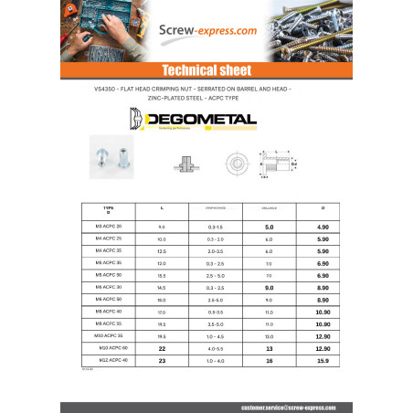 1 x NUT RIVET FLAT HEAD M6X18 ACPC50 ZINC PLATED