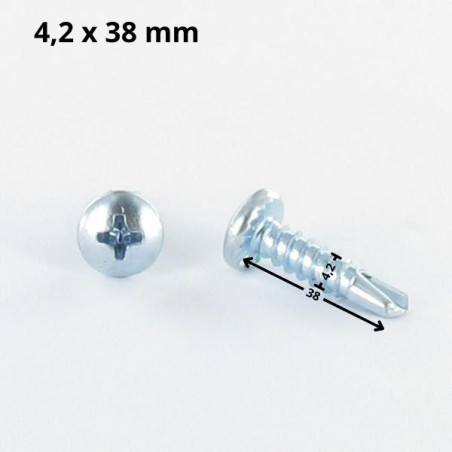 1 x Self Drilling Cylindrical Button Head Phillips 4.2X38 Sheet Metal Thread Zinc Plated