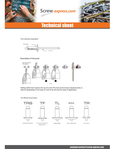 1 x Rivet Sealed Gostop Aluminum Steel rod Flat...