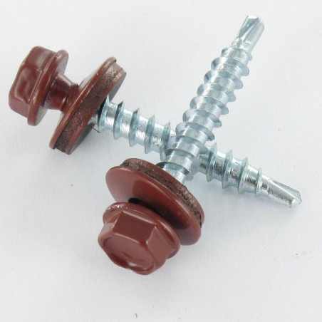 1 x Self Drilling Hexagonal Head 4.8X35 Neoprene Bonded Sealing Washer Epdm Zinc Plated Ral3009/Oxide Red