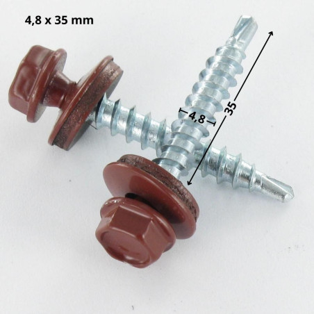 1 x Self Drilling Hexagonal Head 4.8X35 Neoprene Bonded Sealing Washer Epdm Zinc Plated Ral3009/Oxide Red