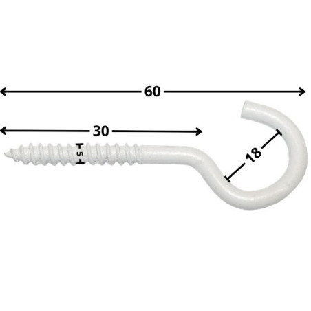 1 x Hook CUPBOARD 5X30 Thread Length: 20 Total Lengh 60 EPOXY White
