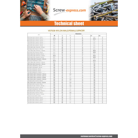 1 x Coupling Nut Hexagonal Male/Female M3X30 Hexagon Socket 6 MALE 6MM Nylon