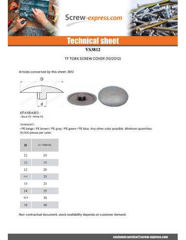 1 x Cover Cap Countersunk Head Torx T40 Head...