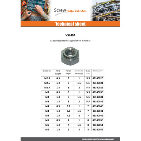 1 x Hex sheet metal nut Zinc Plated M6 Thickness Material 1.5