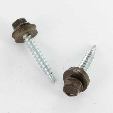 1 x Self Drilling Hexagonal Head 4.8X35 Neoprene Bonded Sealing Washer Epdm Zinc Plated Ral8014/Sepia Brown