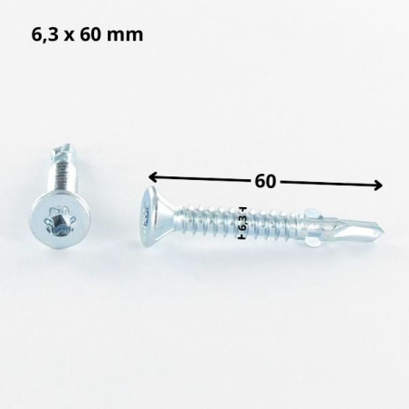 1 x Self Drilling Countersunk Head T30 6.3X60 Notched And Wings Zinc Plated
