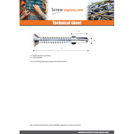 1 x Self Drilling Countersunk Head T25 5.5X38 Notched And Wings Zinc Plated