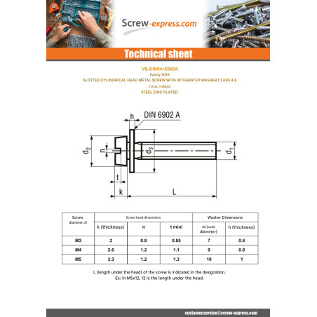 1 x Machine Screw Pan Head Slotted Full Thread M3X6 Class 4.8 With RD IMP Zinc Plated micro screw