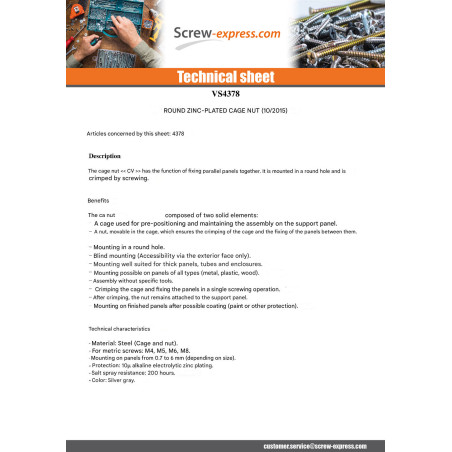 1 x Nut Caged Round M5 Thickness Material 0.7 to 4 CV4825HG Zinc Plated