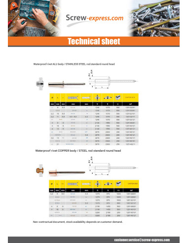 1 x Rivet Sealed Gostop Aluminum Steel rod Flat...