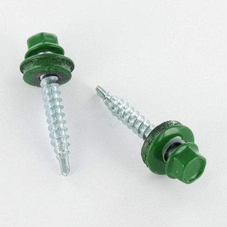 1 x Self Drilling Hexagonal Head 4.8X35 Neoprene Bonded Sealing Washer Epdm Zinc Plated Ra:6002/Leaf Green