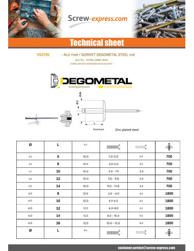1 x Blind rivets Aluminium Stahlgewinde 4.8X10...