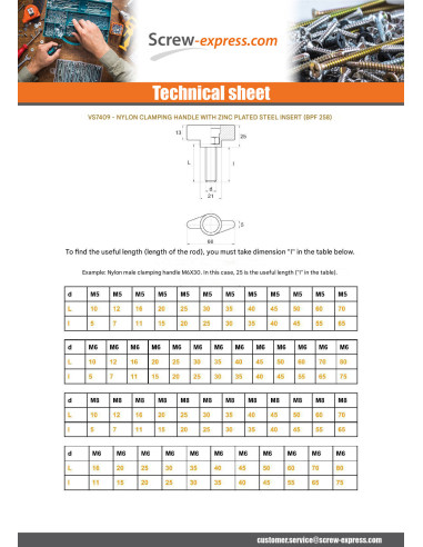 1 x Clamping handle black nylon MALE M10X40