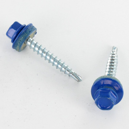 1 x Self Drilling Hexagonal Head 4.8X35 Neoprene Bonded Sealing Washer Epdm Zinc Plated Ral5005/Signal Blue