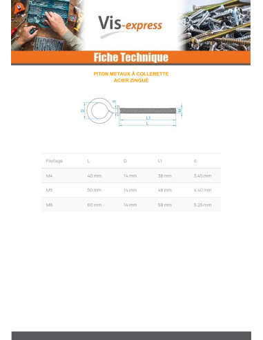 1 x Piton Machine With Collar 6X60 Zinc Plated