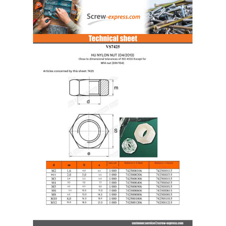1 x Nut natural nylon Hexagon M6