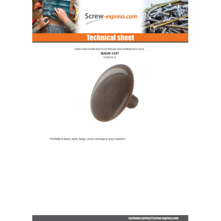 1 x Cover Cap Spax Nylon MAHOGANY Head Diameter: 15 QUEU2.5X7