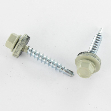 1 x Self Drilling Hexagonal Head 4.8X35 Neoprene Bonded Sealing Washer Epdm Zinc Plated Ral7032/Pebble Grey