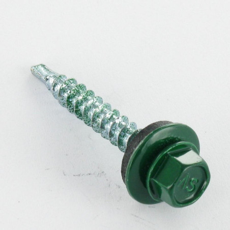1 x Self Drilling Hexagonal Head 4.8X35 Neoprene Bonded Sealing Washer Epdm Zinc Plated Ral6005/Noss Green