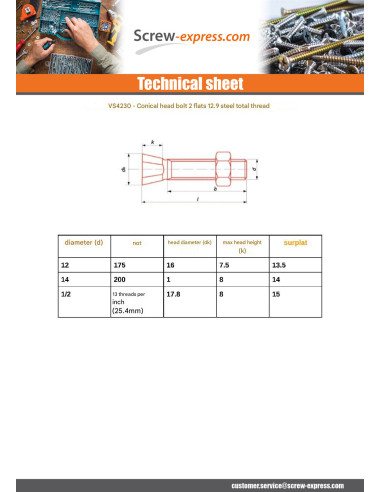 1 x Bolt With Nut TC2M 1/2X50 13 THREADS/INCH...