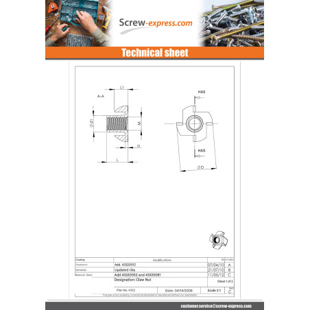 1 x T-Nut M5 High 10 CLAW:H7 Zinc Plated